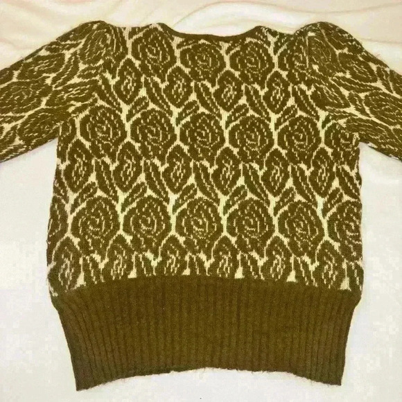 Vintage Warm Wool  Floral Puff Shoulder Ribbed Fall Winter Sweater Unbranded - Picture 4 of 7